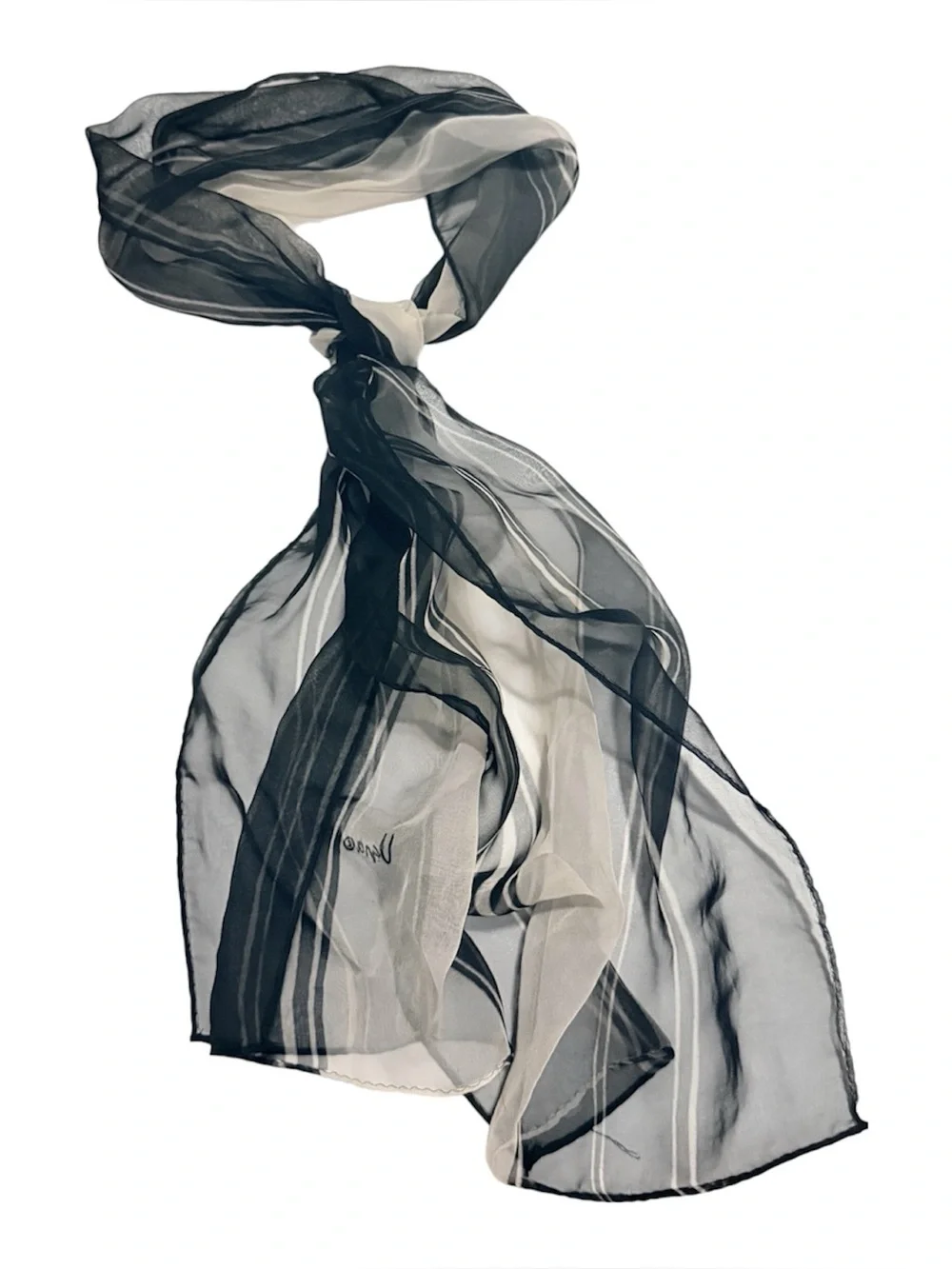 Vintage Vera Neumann Sheer Scarf in Black and White, Oblong 52” Head Scarf